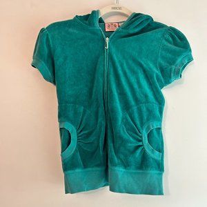 Terry cloth zip up short sleeve hoodie